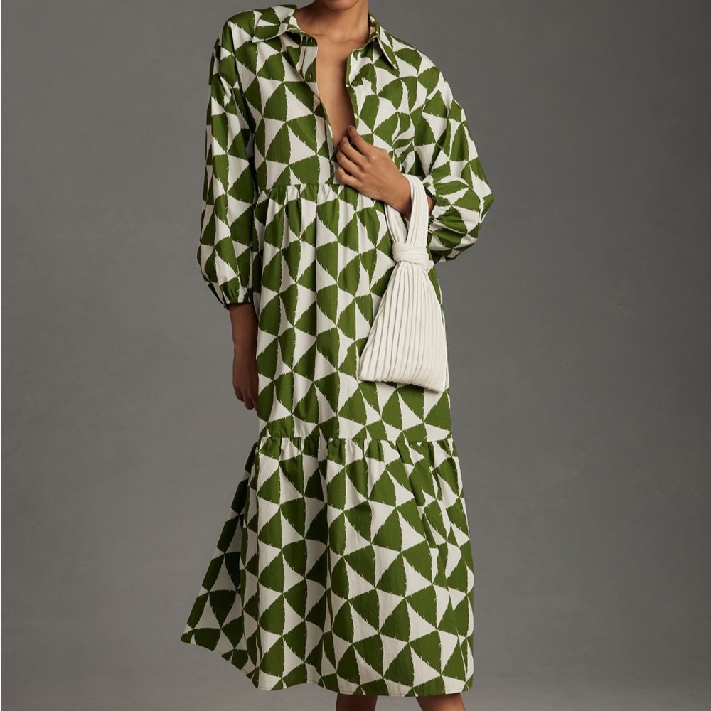 Bettina Tiered Shirt Dress from Maeve, Color: Moss